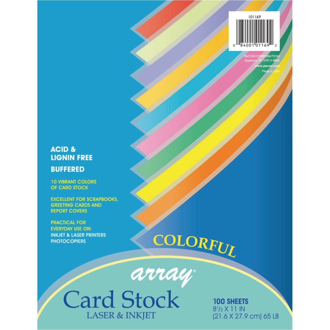 Pacon© Array Card Stock, 8-1/2" x 11", 10-Color assortment (Pack of 100)